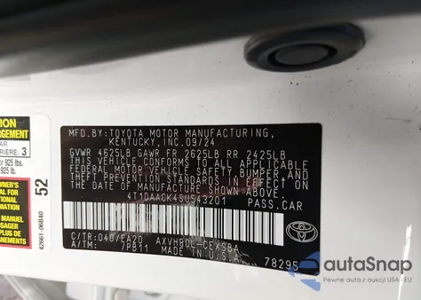 2025 Toyota Camry Se from USA, damaged, VIN 4T1DAACK4SU543201